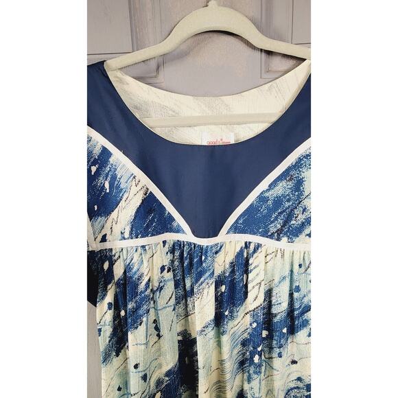 VTG 80s Good Times Hawaii MuuMuu Caftan Maxi Dress Blue White Abstract Large NOS - Picture 8 of 11